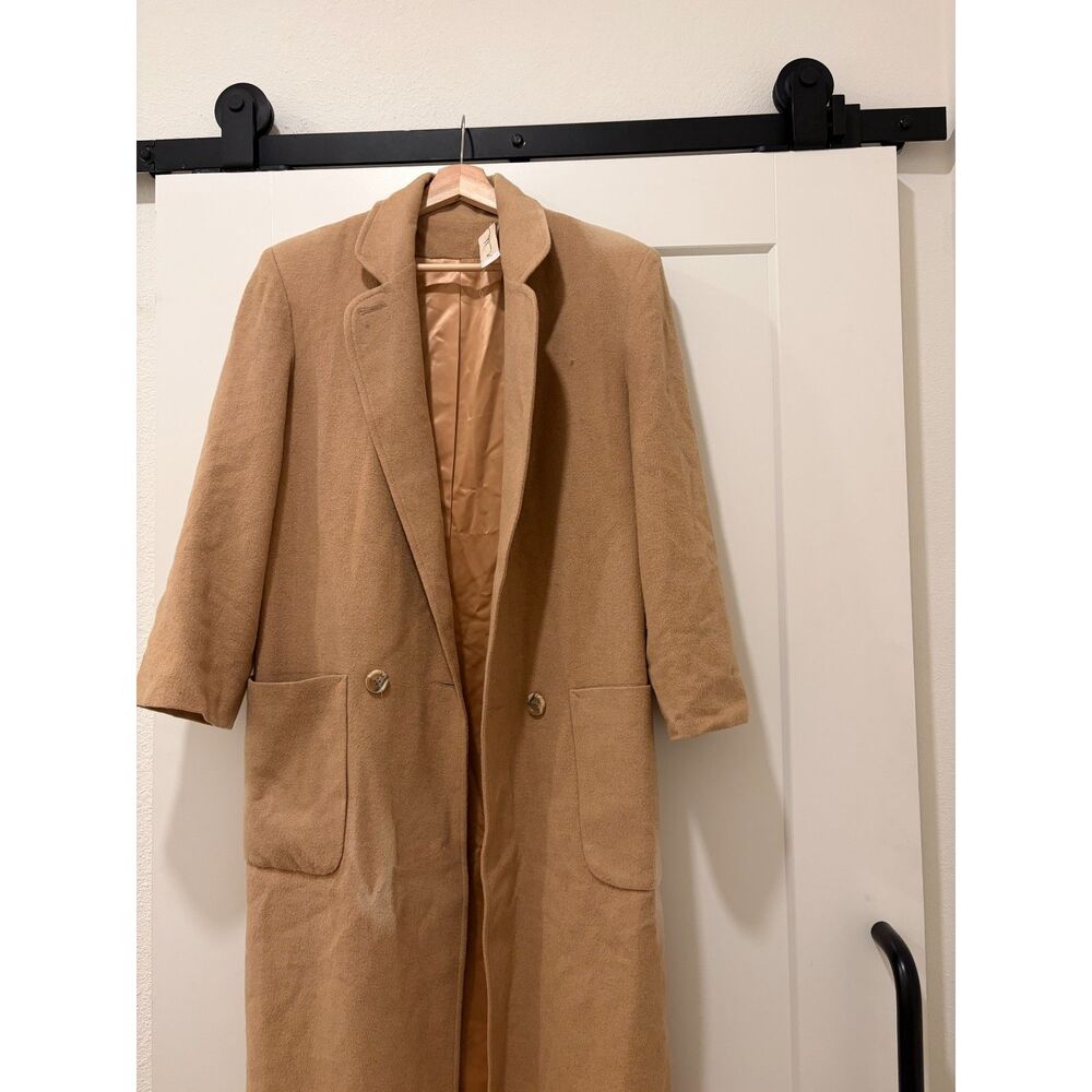 Vintage I. Magnin 100% Camel Hair Coat Tan Long Trench Jacket Size 6 AS IS